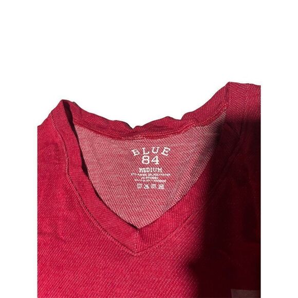 Blue 84 Womens Red V Neck Short Sleeve Hi Low Casual Blouse Top Size Medium - Picture 2 of 4